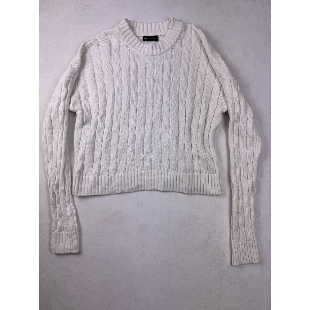 GAP White Cable Knit Sweater Men’s Medium Crewneck Long Sleeve Pullover EUC